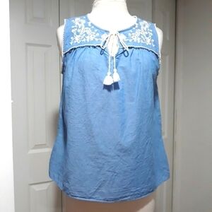 Talbots women's top Cotton sleeveless Embroidered Top size Large petite